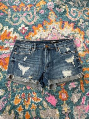 Blank NYC Frayed Distressed Denim Shorts in Dark Blue